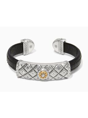 Brighton Mosaic Two Tone Leather Bar Cuff Bracelet  $98 NWT  JF035B  Black